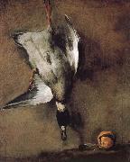Wild ducks hanging on the wall, and the Orange, Jean Baptiste Simeon Chardin